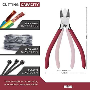 IGAN-P6 Wire Cutters (Pack of 2), 6-inch Ultra Sharp & Powerful Side-cutting Pliers with Longer Flus...