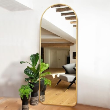 Elegant OGCAU Arched Full-Length Mirror - Leaning or Hanging, 65"x22", Gold-Finished