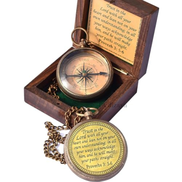 Engraved Proverbs 3:5-6 Compass with Gift Box