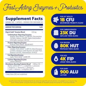 Enzymedica Digest Gold + Probiotics, 2-in-1 Formula for Gut Health, Digestive Enzymes & 1.5 Billion Active Probiotic Cultures, 45 Count (FFP)