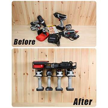 WellMall Heavy Duty Tool Organizer, 16"W x 7.48"H x 5.51"D, 4 Wall Mount Anchors, 3.95" Between Slots, Sturdy Steel Construction, Ideal for Power Tools