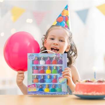 Townley Girl My Little Pony Non-Toxic Water Based Peel-Off Nail Polish Set with Glittery and Opaque Colors for Girls Kids Teens Ages 3+, Perfect for Parties, Sleepovers and Makeovers, 18 Pcs