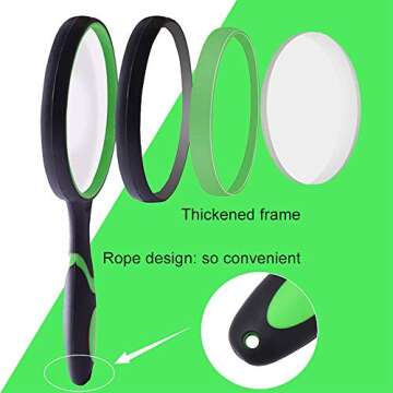 SNOMEL Magnifying Glass 10X, Handheld Reading Magnifier with Non-Slip Soft Rubber Handle, 75mm Magnifying Lens, Shatterproof Magnifying mirror Reading Books, Inspection, Insects(Green/Orange)