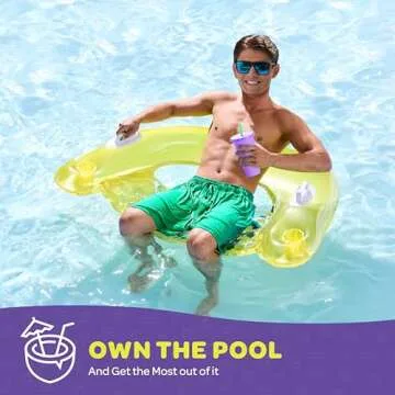 Pool Floats Adult [Set of 4] Inflatable Chair Floats with Cup Holders & Handles - Happy Colorful Poo...