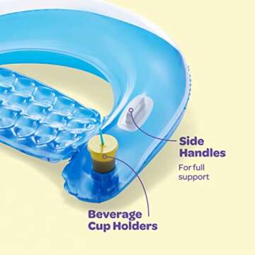 Pool Floats Adult [Set of 4] Inflatable Chair Floats with Cup Holders & Handles - Happy Colorful Pool Floaties - Pool Float Comes in 2 Fun Colors, Blue & Yellow, A Relaxing Floats for Swimming Pool.