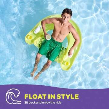 Pool Floats Adult [Set of 4] Inflatable Chair Floats with Cup Holders & Handles - Happy Colorful Pool Floaties - Pool Float Comes in 2 Fun Colors, Blue & Yellow, A Relaxing Floats for Swimming Pool.