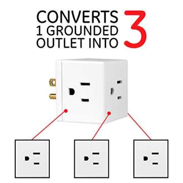 GE 3-Outlet Extender, Grounded Wall Tap, Adapter Spaced, 3-Prong, Multiple Plug, Power Splitter, Cru...
