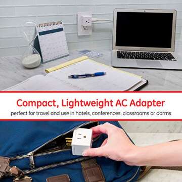 GE 3-Outlet Extender, Grounded Wall Tap, Adapter Spaced, 3-Prong, Multiple Plug, Power Splitter, Cruise Essentials, Use for Home Office School Dorm, UL Listed, White, 58368