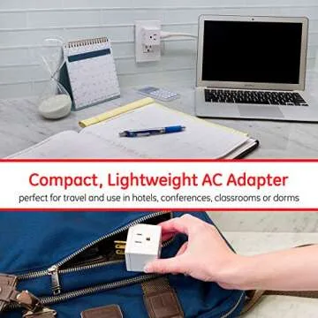 GE 3-Outlet Extender, Grounded Wall Tap, Adapter Spaced, 3-Prong, Multiple Plug, Power Splitter, Cruise Essentials, Use for Home Office School Dorm, UL Listed, White, 58368