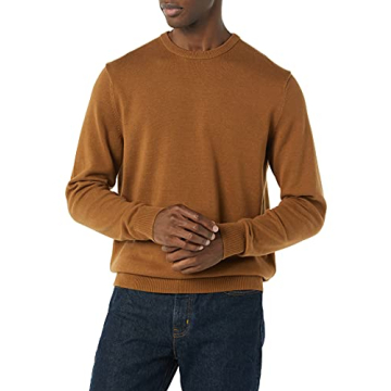 Amazon Essentials Men's Crewneck Sweater in Toffee Brown, 100% Cotton, Big & Tall Options Available