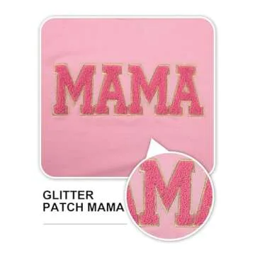 SUPEYA Mama Sweatshirt Womens Glitter Patch MAMA Shirt Mama Letter Print Long Sleeve Loose Fashion Pullover Top Pink