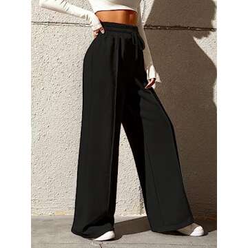 Yousify Wide Leg Sweatpants for Women Casual Elastic High Waisted Drawstring Long Pants with Pockets Black