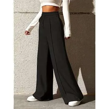 Yousify Wide Leg Sweatpants for Women Casual Elastic High Waisted Drawstring Long Pants with Pockets Black