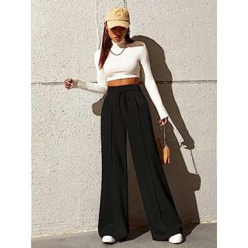 Yousify Wide Leg Sweatpants for Women Casual Elastic High Waisted Drawstring Long Pants with Pockets Black