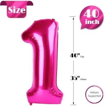 40 Inch Hot Pink Number 1 Balloon for Kids' Birthdays