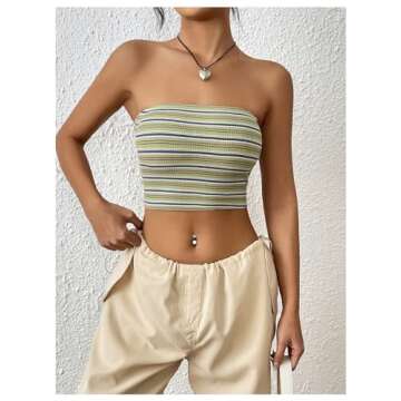 Y2K Striped Tube Crop Top for Women - SOLY HUX