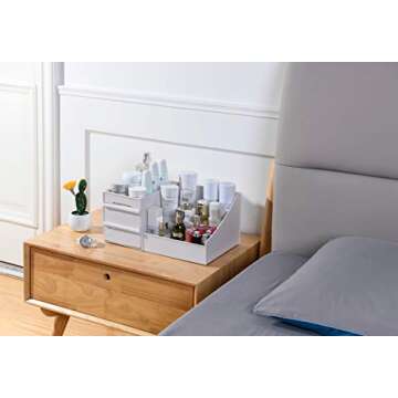 Simbuy Makeup Organizer With Drawers, Bathroom Countertop Organizer for Cosmetics, Vanity Storage for Lipstick, Brushes, Lotions, Eyeshadow, Nail Polish and Jewelry