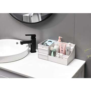 Simbuy Makeup Organizer With Drawers, Bathroom Countertop Organizer for Cosmetics, Vanity Storage for Lipstick, Brushes, Lotions, Eyeshadow, Nail Polish and Jewelry