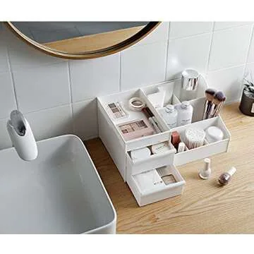 Simbuy Makeup Organizer With Drawers, Bathroom Countertop Organizer for Cosmetics, Vanity Storage for Lipstick, Brushes, Lotions, Eyeshadow, Nail Polish and Jewelry