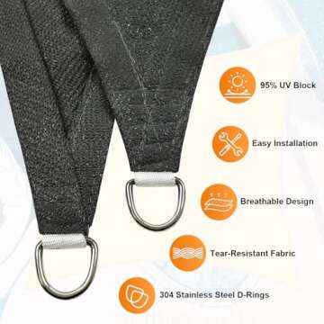 Artpuch 10' x 13' Sun Shade Sails Rectangle Canopy, Dark Grey UV Block Cover for Outdoor Patio Garden Yard