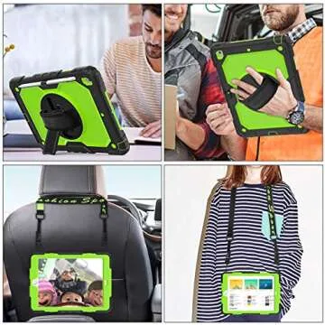 SEYMAC stock Case for iPad 9th/ 8th/ 7th Generation 10.2'', Shockproof with Screen Protector, Pencil Holder [360° Rotating Hand Strap] & Stand, for iPad 10.2 inch 2021-2019 (Green+Black)