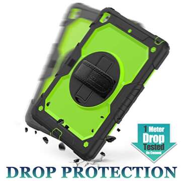 SEYMAC stock Case for iPad 9th/ 8th/ 7th Generation 10.2'', Shockproof with Screen Protector, Pencil Holder [360° Rotating Hand Strap] & Stand, for iPad 10.2 inch 2021-2019 (Green+Black)