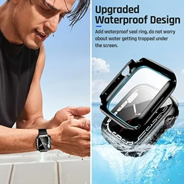 Goton Waterproof Case for Apple Watch 40mm SE (2nd Gen) Series 6 5 4 Screen Protector, Tempered Glass Hard PC Bumper Face Cover Compatible with iWatch Accessories 40 mm Black