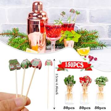 FOIMAS 150pcs Christmas Cocktail Picks - Festive Bamboo Toothpicks for All Occasions