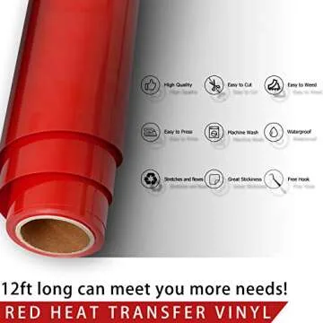 Red HTV Heat Transfer Vinyl Roll: 12" x 12ft Red HTV Vinyl for Shirts - Easy to Cut & Weed Iron on Vinyl for Clothes(Red)
