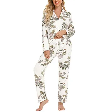 Samring Women's Soft Pajamas Set - Luxurious Button Up PJ Set for Cozy Evenings