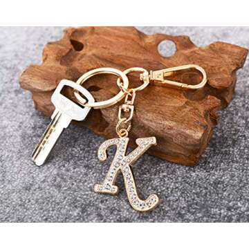 AlphaAcc Keychain for Women Purse Charms for Handbags Crystal Alphabet Initial Letter Pendant with Key Ring,Letter K