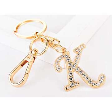 AlphaAcc Keychain for Women Purse Charms for Handbags Crystal Alphabet Initial Letter Pendant with Key Ring,Letter K