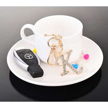 AlphaAcc Keychain for Women Purse Charms for Handbags Crystal Alphabet Initial Letter Pendant with Key Ring,Letter K
