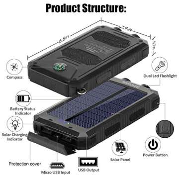 Solar Charger, 20000mAh Portable Outdoor Waterproof Solar Power Bank, Camping External Backup Batter...