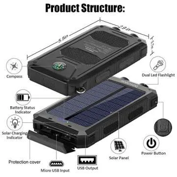 Solar Charger, 20000mAh Portable Outdoor Waterproof Solar Power Bank, Camping External Backup Batter...