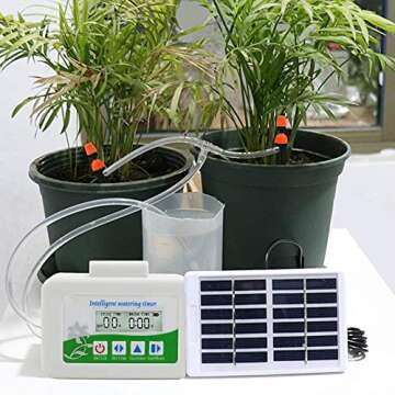 Upgrade Smart Water Pump Solar Garden Automatic Watering Device Outdoor Plants Self Drip Irrigation Solar Energy Charging Timer System Potted Plant Drip Irrigation for Potted Plants Flower Vegetables