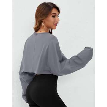 MISSACTIVER Women’s Vintage Oversized Long Sleeve Crop T-Shirt Loose Fit Drop Shoulder Crew Neck Cropped Tee Tops Pullover Grey