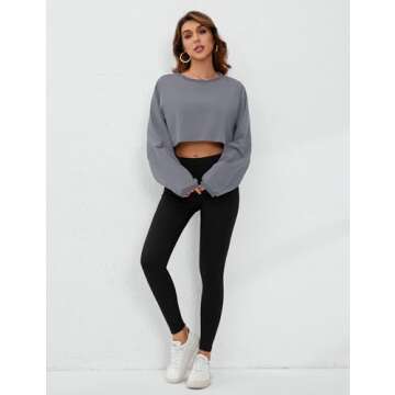 MISSACTIVER Women’s Vintage Oversized Long Sleeve Crop T-Shirt Loose Fit Drop Shoulder Crew Neck Cropped Tee Tops Pullover Grey
