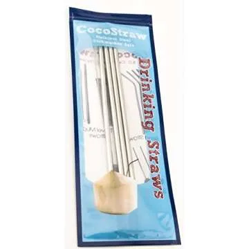 4 Stainless Steel Wide Smoothie Straws - CocoStraw Large Straight Frozen Drink Straw - 4 Pack + Cleaning Brush (4)