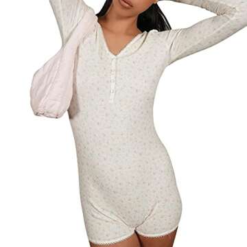 Y2k Long Sleeve One Piece Bodysuit V Neck Bodycon Floral Print Shorts Stretchy Pajama Playsuit Rompers Jumpsuit