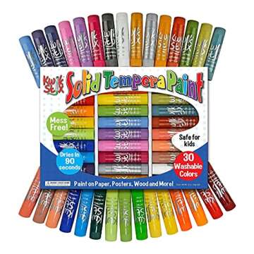 Kwik Stix Solid Tempera Paint Sticks, 30 Colors, Washable Paint Sticks for Kids, Super Quick Drying,...