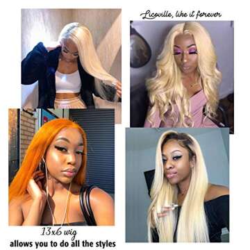 613 Blonde 13x6 Transparent Lace Front Wig Human Hair Pre Plucked with Baby Hair 150% Density Brazilian Virgin Straight Blonde Lace Frontal Wigs for Women Free Part 10 Inch