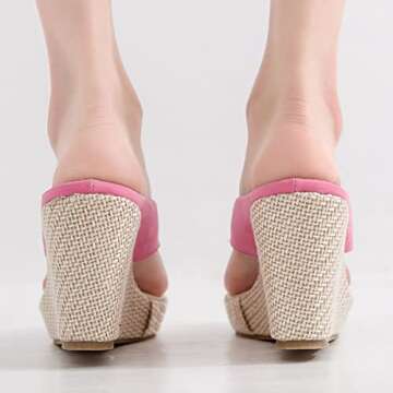 FSJ Women Cute Flowers Thong Flip Flops Rhinestone Pearl Low Platform Weave Sandals High Heel Wedge Arch Support Beach Comfort Walk Summer Slippers Vacation Size 14 Deep Pink