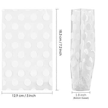 JOERSH 200 Pack Clear Plastic Cookie Bags with Ties - Stylish White Polka Dots for Bakery Treats