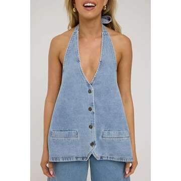 Kedera Women's Versatile Tie Up Denim Vest for Trendy Style