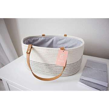 PeachyKehn Rope Baby Diaper Caddy Organizer – Trendy Nursery Storage Bin – Large Woven Cotton To...