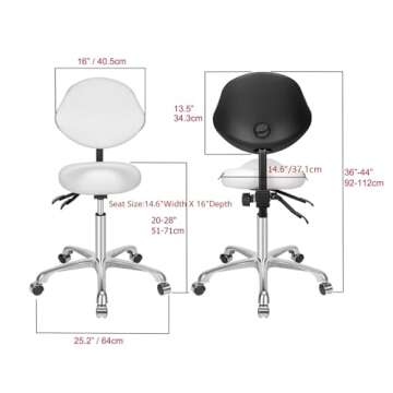 Kaleurrier Ergonomic Rolling Saddle Stool with Back - Adjustable White Chair