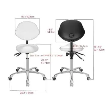 Kaleurrier Ergonomic Rolling Saddle Stool with Back - Adjustable White Chair