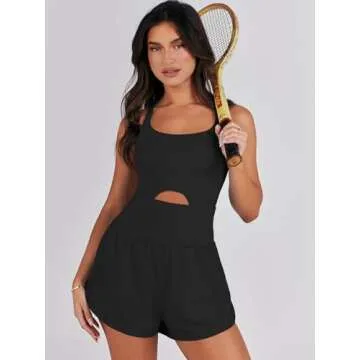 Caracilia Womens Workout Romper Running Short Athletic One Piece Jumpsuits Casual Summer Sets Outfits Exercise Gym Clothes Black L