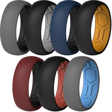 ThunderFit Men's Air Groove 7.8mm Wide 1.8mm Thick Silicone Rings Size 9.5-10,Variety Multipack 1-7